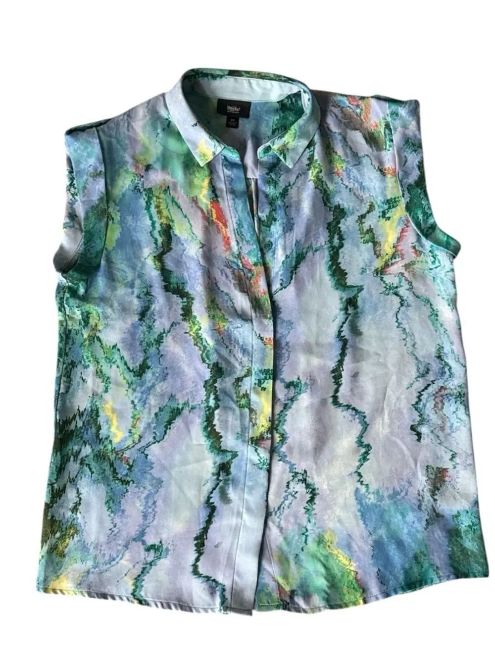 Mossimo Sleeveless Collared Blouse in Green & Blue Watercolor!